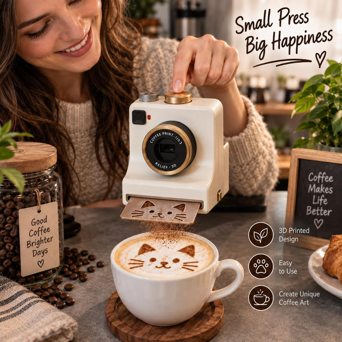 3D Printed Latte Art Coffee Stencil Camera