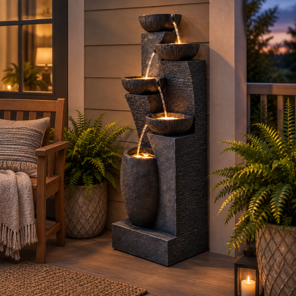 5-Tier LED Outdoor Waterfall Fountain