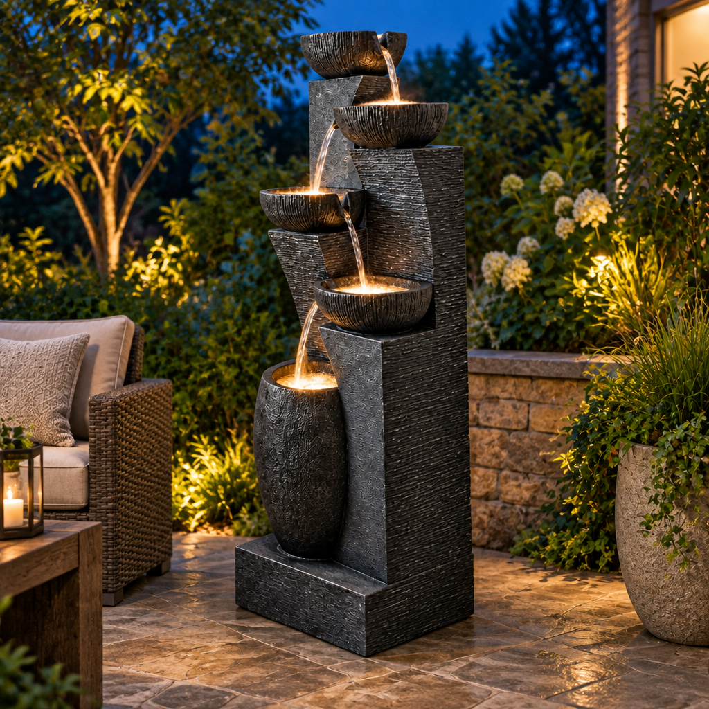 5-Tier LED Outdoor Waterfall Fountain